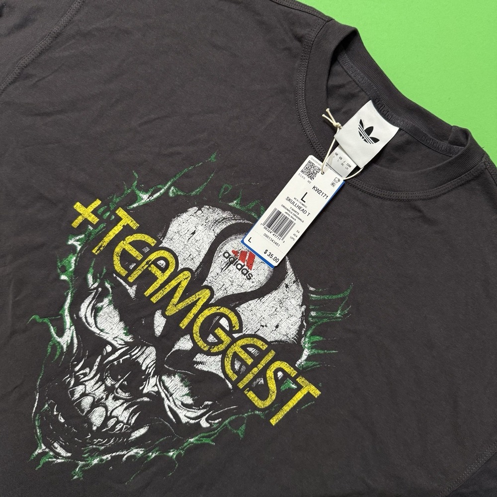 Adidas Originals Shirt +Teamgeist Skull Graphic 100% Cotton Men Gray KW2171 Sz L